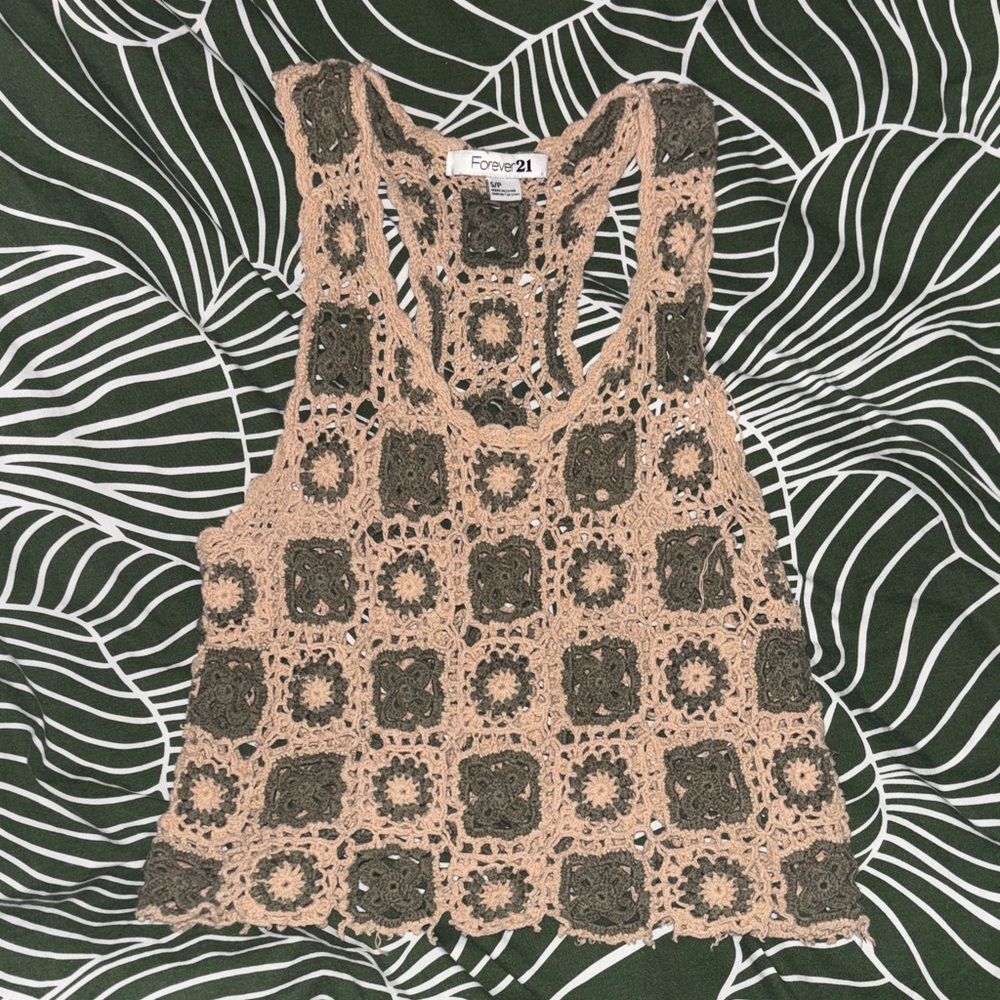 Forever 21 Crochet Tank - Beige & Olive